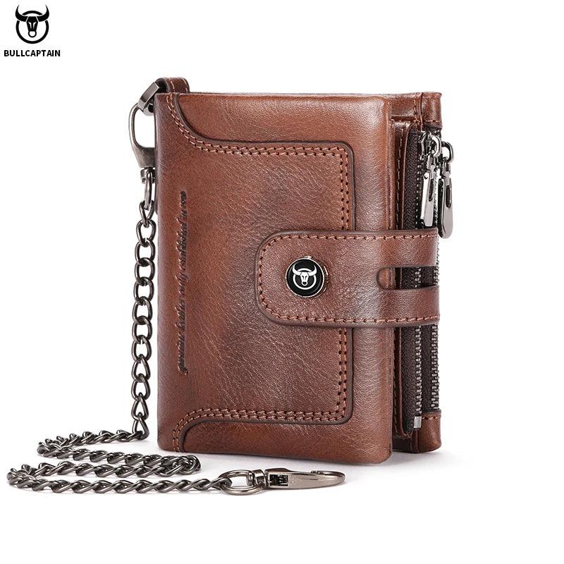 BULLCAPTAIN Men's Genuine Leather Wallet Business Retro Snap Wallit Multifunctional RFID Anti-Theft Zipper Multi-Card Coin Purse - Lizard Vigilante