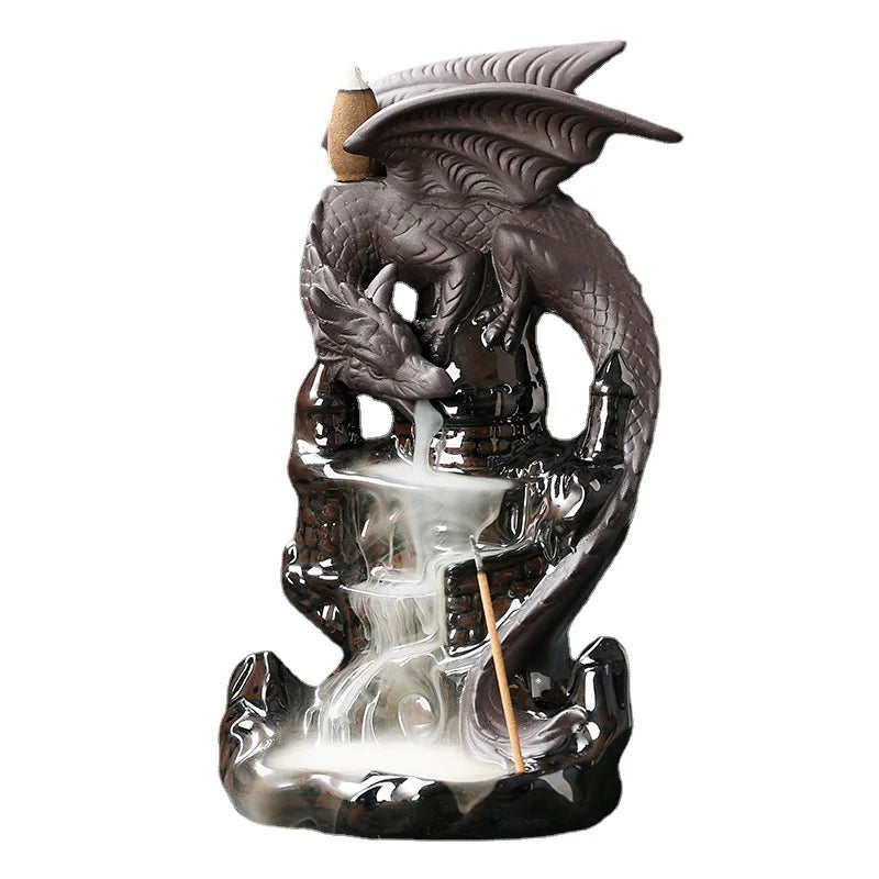 Creative Home Decor Ornaments Dragon Waterfall Backflow Incense Burner Pterosaur Ceramic Censer Incense Stick Holder -No Incense - Premium  from Lizard Vigilante - Just $42.99! Shop now at Lizard Vigilante