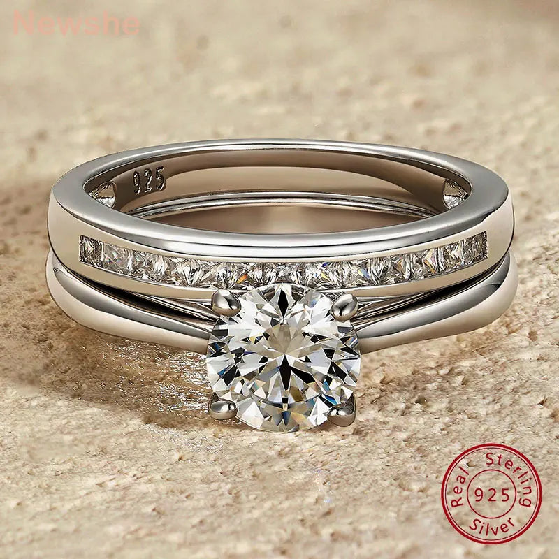 Newshe 925 Silver Engagement Ring Wedding Band White Yellow Gold Jewelry Luxury Solitaire Round Cubic Zircon Diamond Rings - Premium  from Lizard Vigilante - Just $63.99! Shop now at Lizard Vigilante