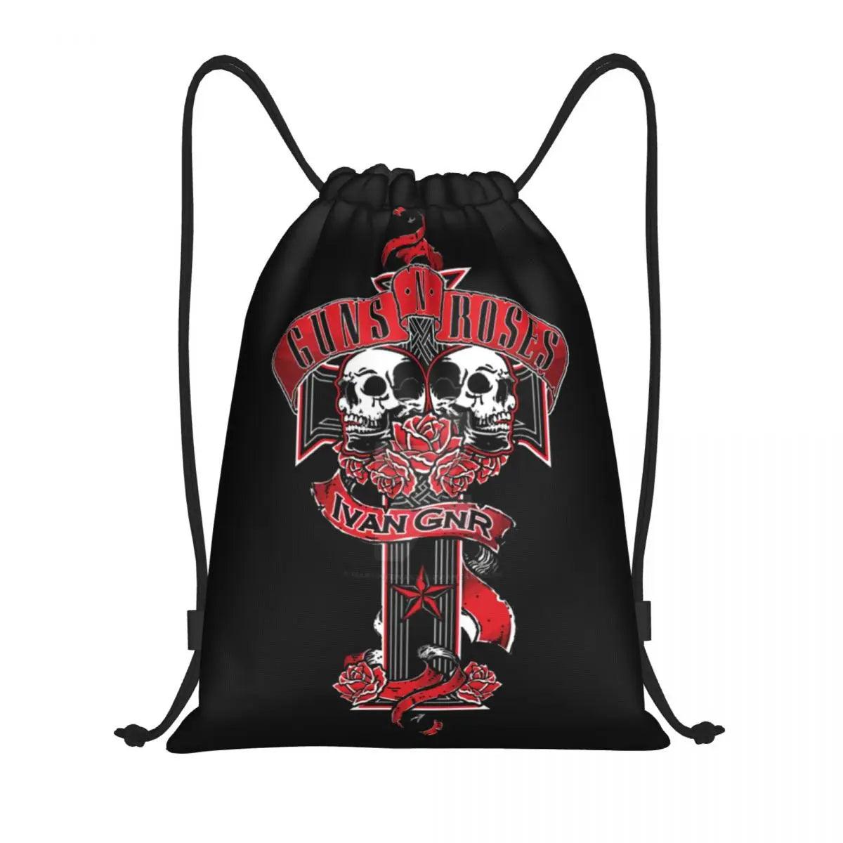 Guns N Roses Bullet Logo Drawstring Backpack Women Men Gym Sport Sackpack Portable Hard Rock Band Training Bag Sack - Lizard Vigilante