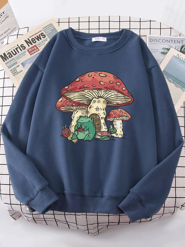 Mushroom House And A Frog Cute Sweatshirt Woman Casual Oversize Sweater Warm All-match Sweatshirt S-XXL Tops Female - Premium Sweatshirt from Lizard Vigilante - Just $29.99! Shop now at Lizard Vigilante