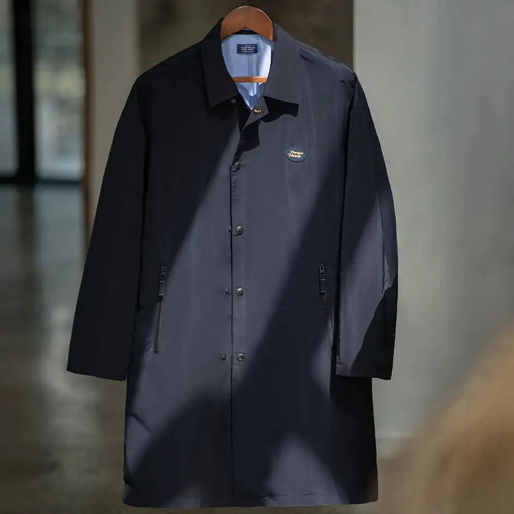 Maden Men's Vintage Balmacaan Waterproof Windbreaker Coat Single-Breasted Mid-Length Classic Collar Jacket for Spring and Autumn