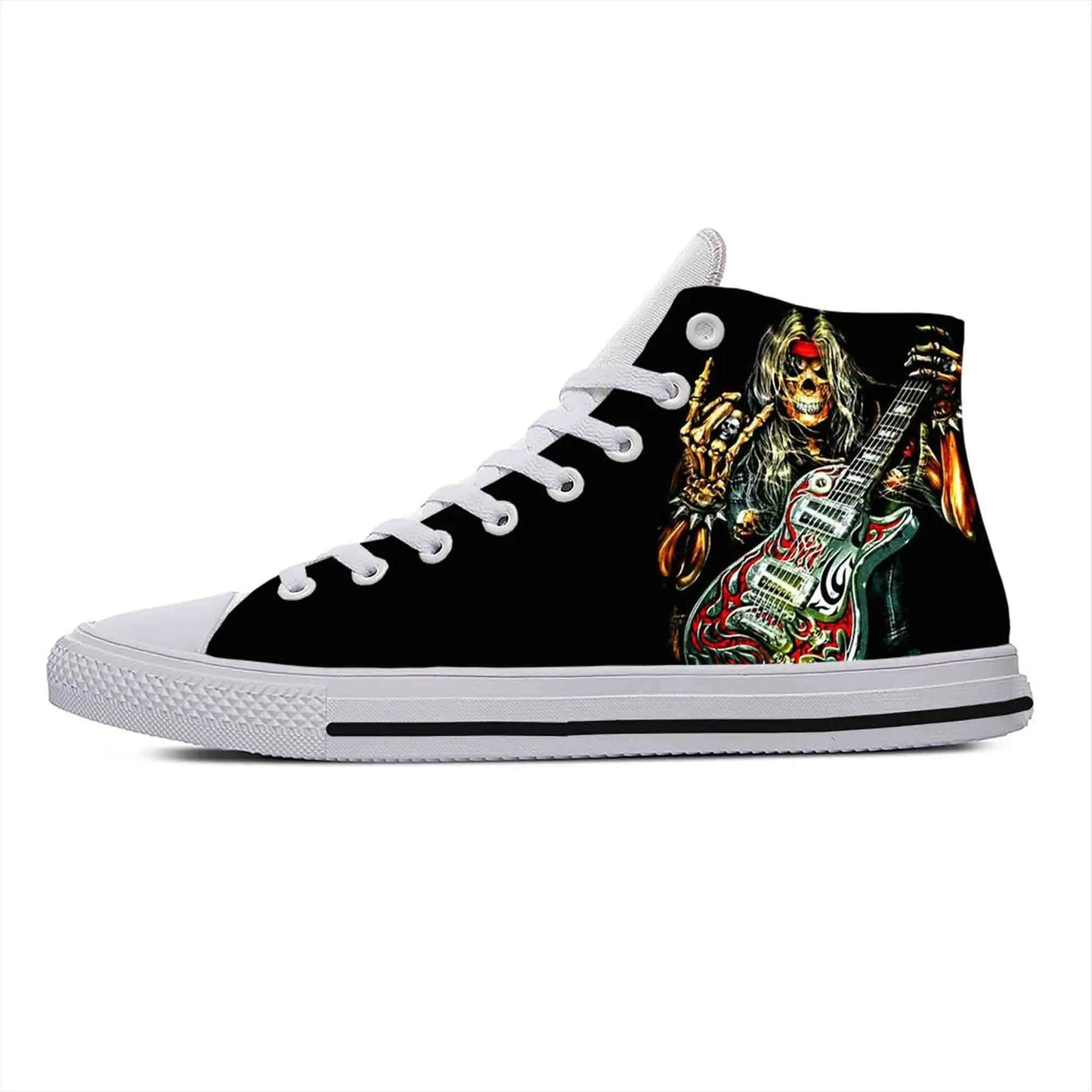 Gothic High-Top Canvas Sneakers with 3D Print – Casual Skull High Top Shoes for Men and Women Heavy Metal Rock Skull Guitar Grim Reaper - Premium Shoes from Lizard Vigilante - Just $39.99! Shop now at Lizard Vigilante