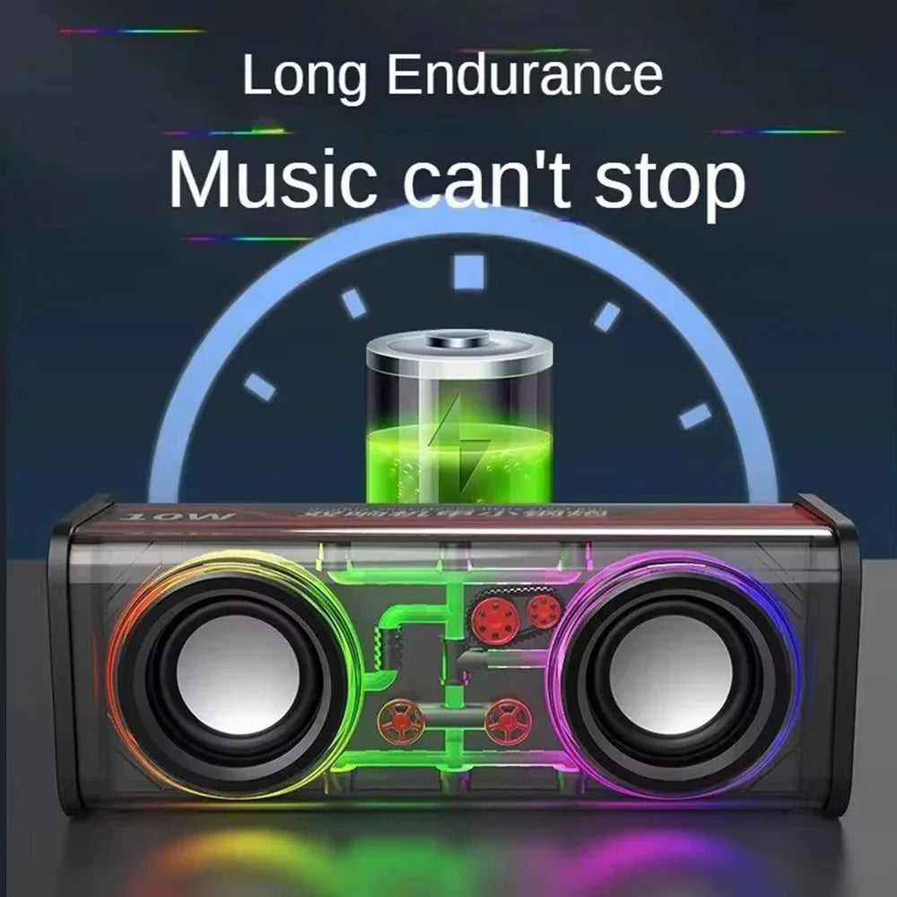Bluetooth 5.0 Dual Speakers Wireless RGB1800mAh Transparent Mecha Speakers  Light Effect Loudspeaker Bass Subwoofer Mini Speaker