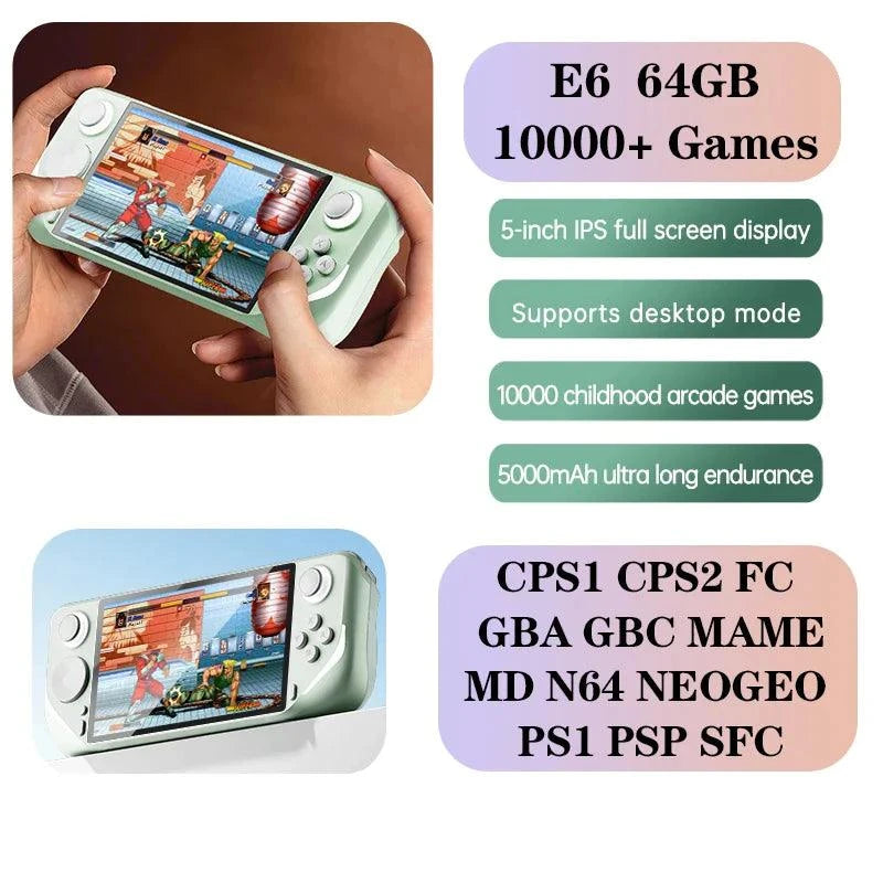 E6 Handheld GAME Console Portable Video Game 5-inch IPS Screen Retro Gamebox With 2.4G Wireless Controller Support PSP PS1 N64 - Lizard Vigilante