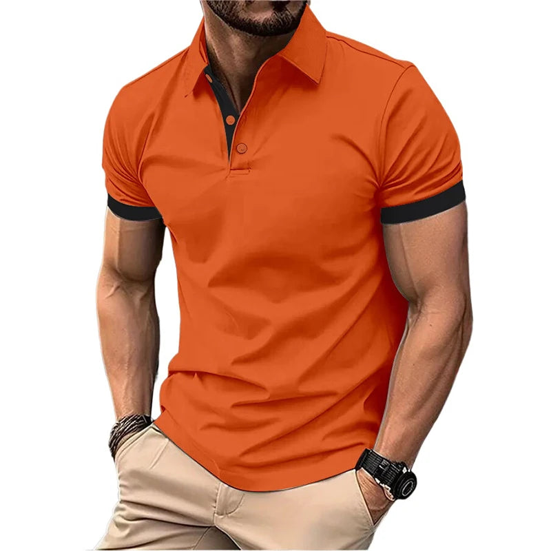 Summer Short Sleeve Polo Shirt Mens Large Stritching T Shirts Lapel Business Breathable Tee Shirt Lightweight Sweatwear - Premium  from Lizard Vigilante - Just $22.99! Shop now at Lizard Vigilante