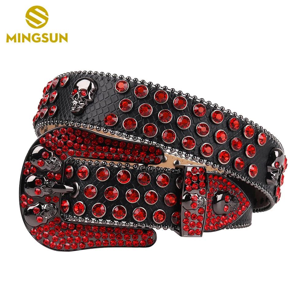 Red Skull Belt Jeans Skeleton Waistband Luxury Women Designer Belts High Quality Leather Strap Men Gothic Rhinestones Belt Ceinture Femme - Lizard Vigilante