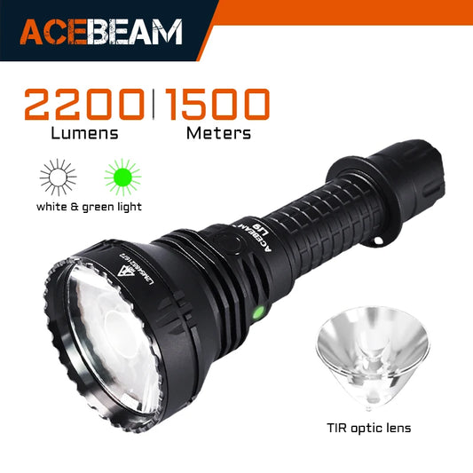 Acebeam L19 2.0 Tactical Hunting Flashlight — 2200 Lumens, 1184+ Yards Beam, Rechargeable IP68 Long-Range Light