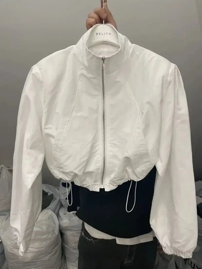 2024 Autumn Vintage Women's Windbreaker Cropped Jackets Harajuku Oversized Streetwear Long Sleeve Fashion Female Elegant Top