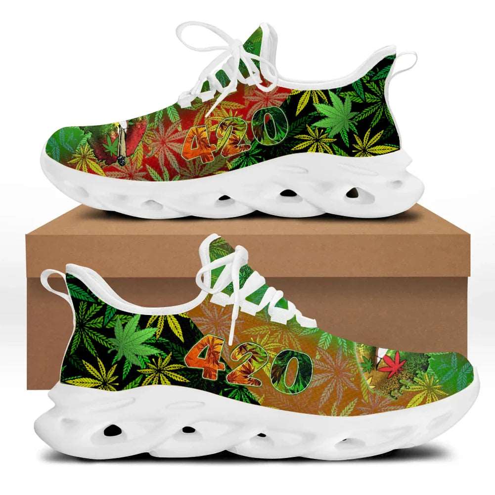 420 Green Weed Marijuana Pot Leaves Design Womens Shoes Athletic Running Mesh Breathable Casual Sneakers Lace Up Walking Footwear Zapatos - Lizard Vigilante