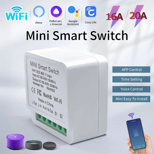 Smart Wi-Fi Switch with Voice Control – Compatible with Alexa & Google Assistant, Cozy Life App, 16A, Easy Setup, Remote Control, Home Automation - Premium smart switch from Lizard Vigilante - Just $15.69! Shop now at Lizard Vigilante