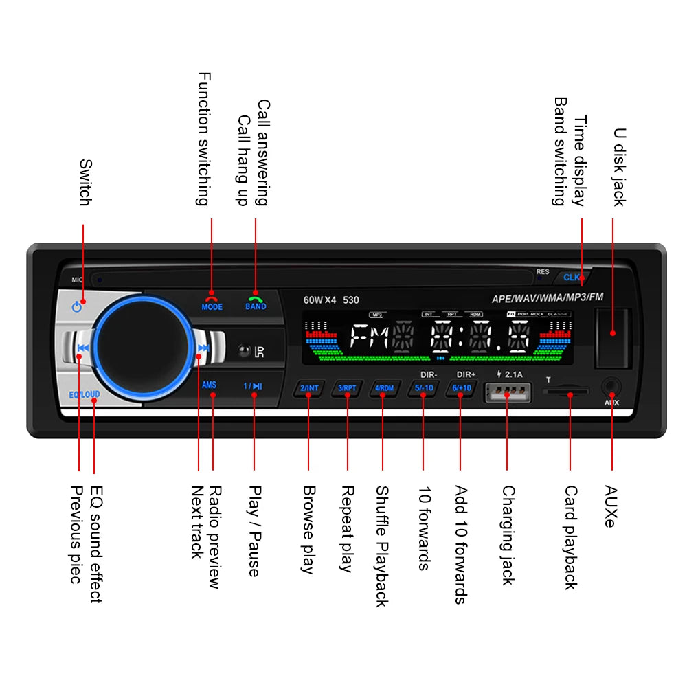 AMPrime Bluetooth Autoradio Car Stereo Radio FM Aux Input Receiver SD USB 12V In-dash 1 din Car MP3 Multimedia Player BT Music - Premium  from Lizard Vigilante - Just $30.99! Shop now at Lizard Vigilante