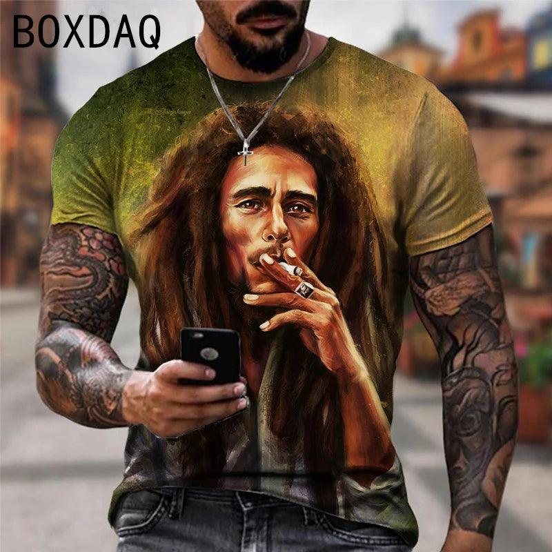 Bob Marley Oversized Men's T-shirt Cool Rock Print Tops Summer O-neck Short Sleeve Street Hip-hop Shirt Personality Men Clothing - Lizard Vigilante