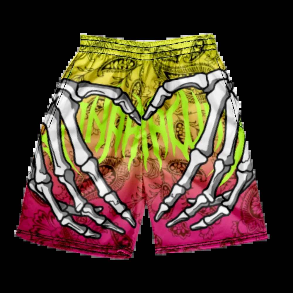 2024 Summer Classic Skull Beach Short Pants New Fashion Skeleton Hand Print Men Women Gym Shorts Quick Drying Trunks Ice Shorts - Lizard Vigilante