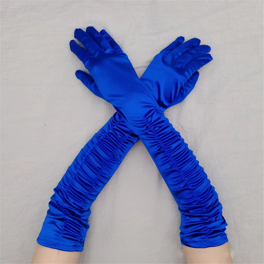 Women’s Long Solid Satin Folds Gloves – Retro Style Dance & Opera Performance Accessories - Premium  from Lizard Vigilante - Just $22.88! Shop now at Lizard Vigilante