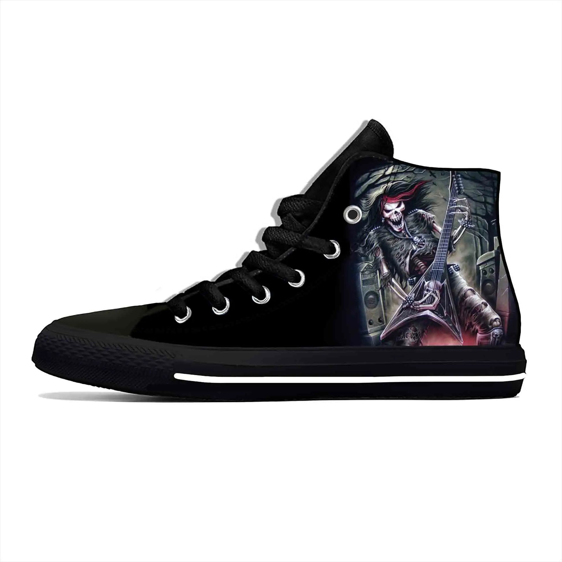 Heavy Metal Rock Skull Guitar Grim Reaper Gothic Canvas High-Tops - Premium high top shoes from Lizard Vigilante - Just $42.99! Shop now at Lizard Vigilante