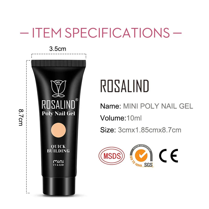 ROSALIND Poly Nail Gel Semi Permanent Acrylic Nail Art Hybrid Varnishes Poly Crystal  Nail Polish Top Base Coat Need UV/LED Lamp