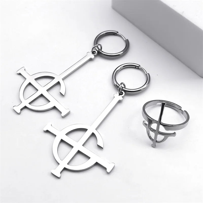 Stainless Steel Jewelry Set Ghost BC Rock Band Pendant Necklace The band Ghost Ghoul Chain Necklaces Fashion Earring Ring collar - Premium  from Lizard Vigilante - Just $7.99! Shop now at Lizard Vigilante