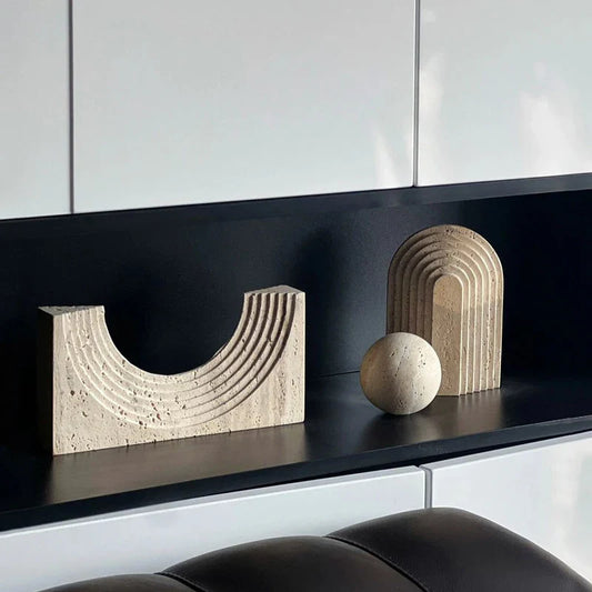 Travertine Sculptures and Figurines Archway Shape Statue for Shelf Coffee Table TV Cabinet Bookshelf Living Room Home Decoration