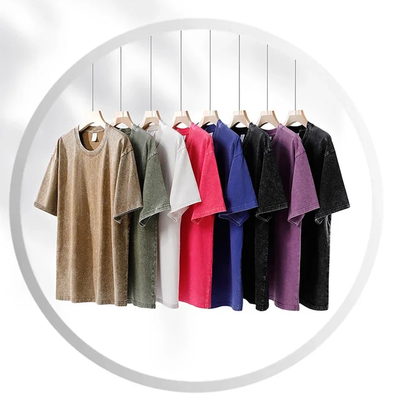 250gsm Vintage Acid Wash Punk Tee – Retro Streetwear T-Shirt for Men & Women | Harajuku Hip-Hop Grunge Cotton Short Sleeve | Namou Drane Exclusive - Premium tee from dsers - Just $27.77! Shop now at Lizard Vigilante