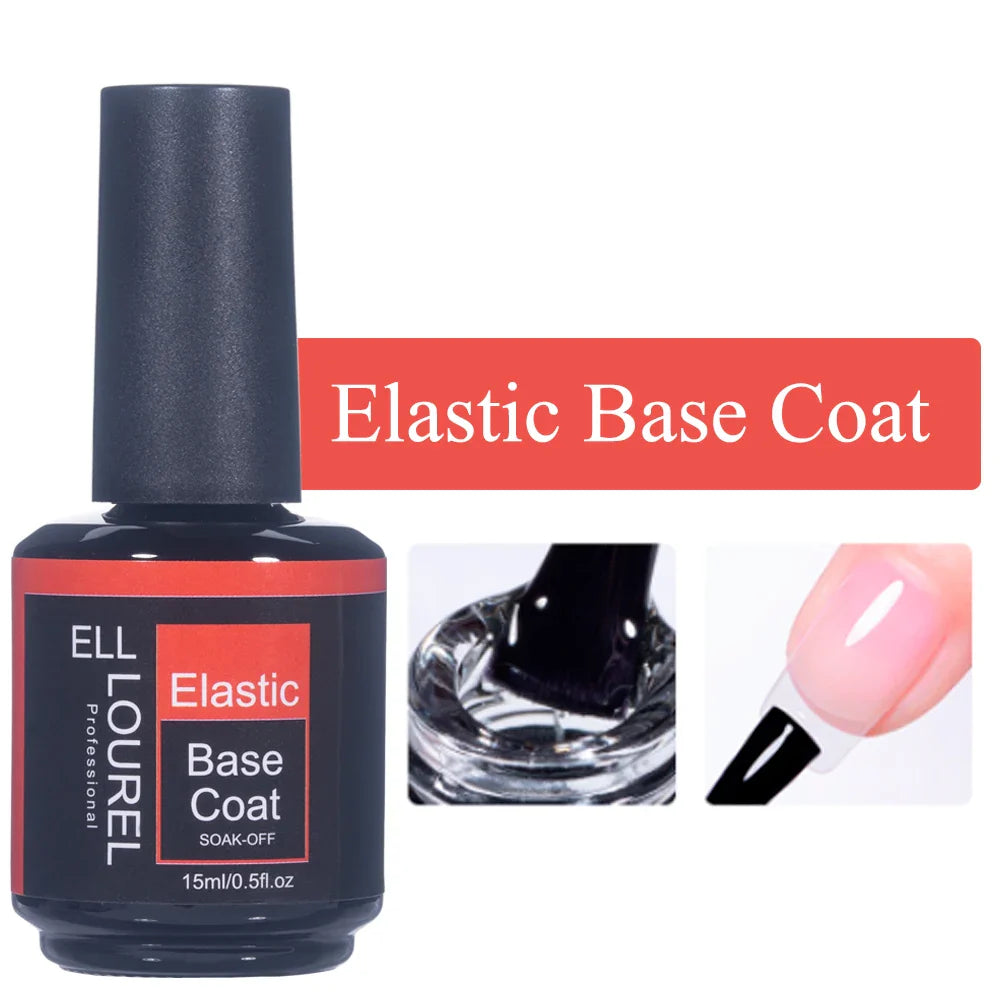 ELL LOUREL 30 Types Base Coat Top Coat No Wipe UV Gel 15ML Semi Permanent Glitter Tempered Top Multi-Function Gel Nail Polish