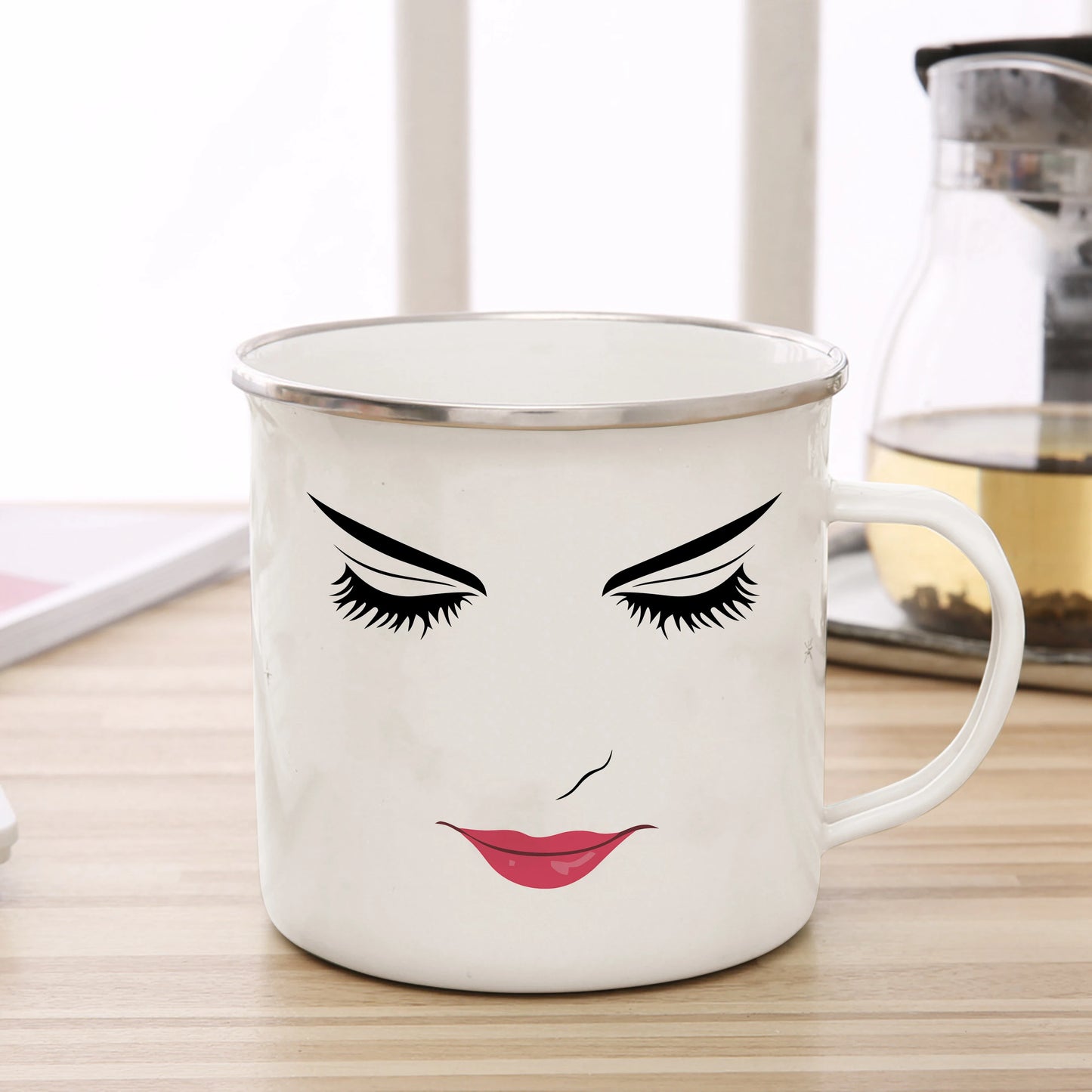 Funny Gamer Woman Face Enamel Mug – Creative Coffee Cup - Premium Mug from Lizard Vigilante - Just $22.88! Shop now at Lizard Vigilante