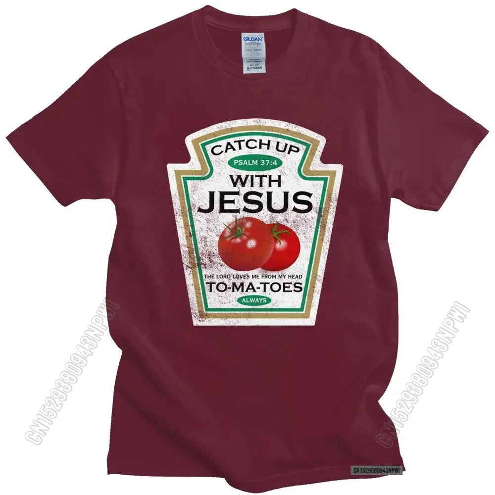 Crucify Your Cravings: The 'Catch Up With Jesus' Vegan Tomato T-Shirt - Premium t-shirt from Lizard Vigilante - Just $23.88! Shop now at Lizard Vigilante