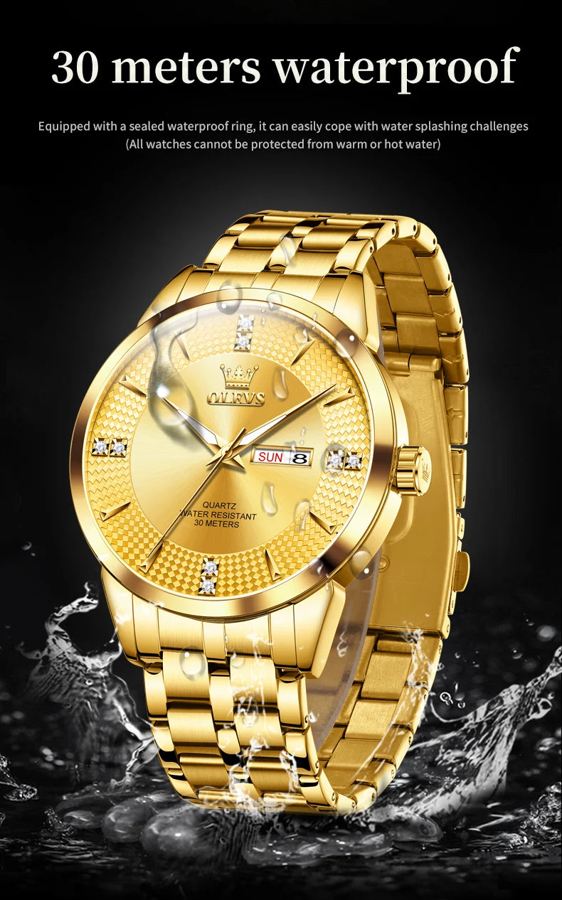 OLEVS 9917 New Quartz Men's Watch Fashion Business Dual Calendar Waterproof Watch Luxury Diamond Brand Original Men Quartz Watch - Premium  from Lizard Vigilante - Just $35.99! Shop now at Lizard Vigilante