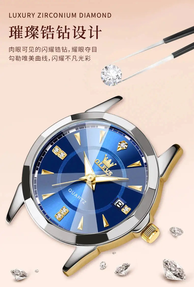 OLEVS Original Brand Elegant Women's Watches Waterproof Luminous Quartz Watch for Lady Necklace Bracelet Gift Box Set Calendar