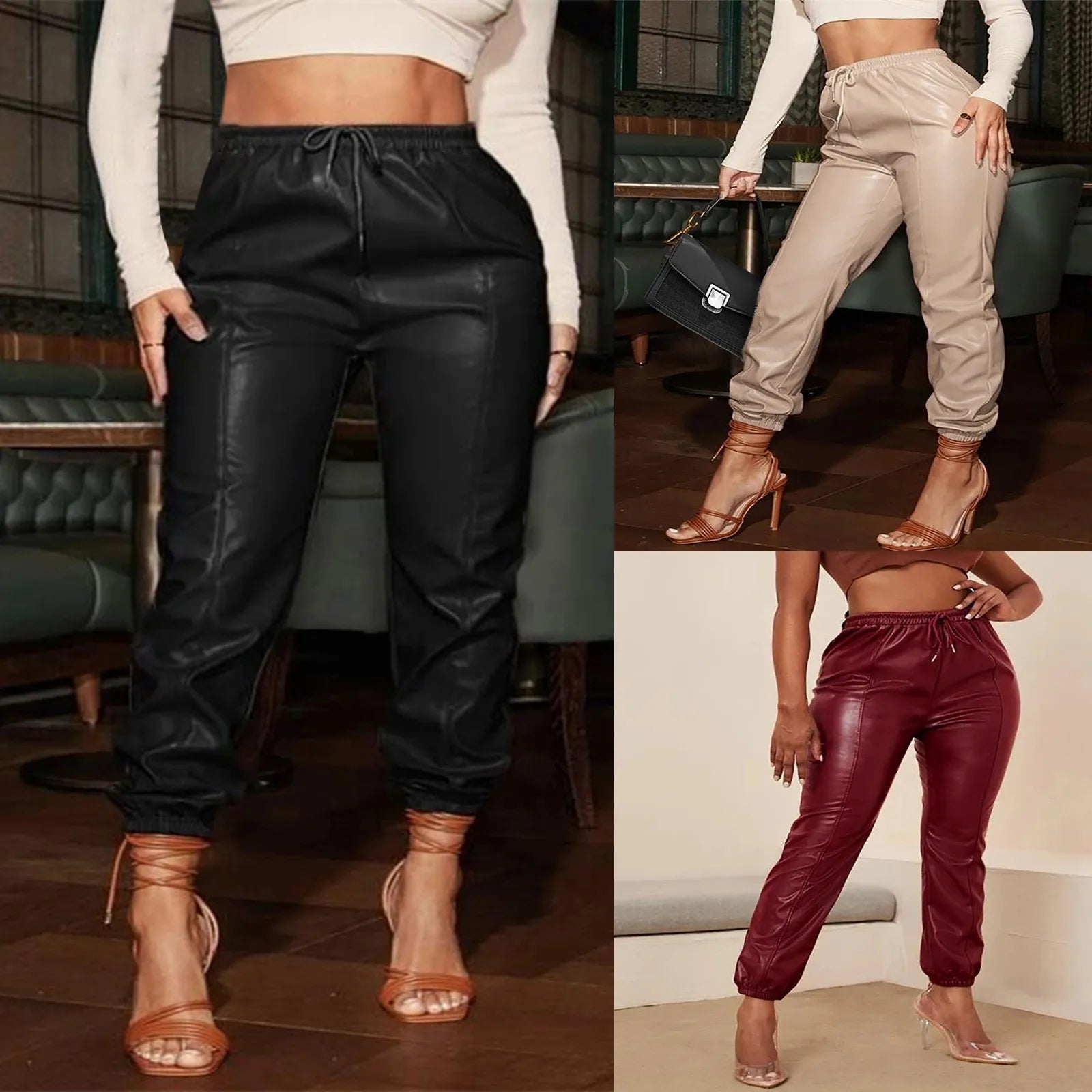 Women'S Trousers With Belt Solid Color Leather Pants Mid-Waist Fashion Straight Leg Bloomers Loose Female Black Pants New 바지 - Premium  from Lizard Vigilante - Just $10.99! Shop now at Lizard Vigilante