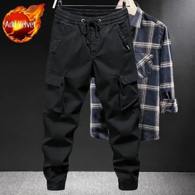 Winter Motorcycle Cargo Pants for Men - Black Fleece-lined Outdoor Biker Trousers, Plus Size, High-Quality Designer - Premium cargo pants from Lizard Vigilante - Just $43.88! Shop now at Lizard Vigilante