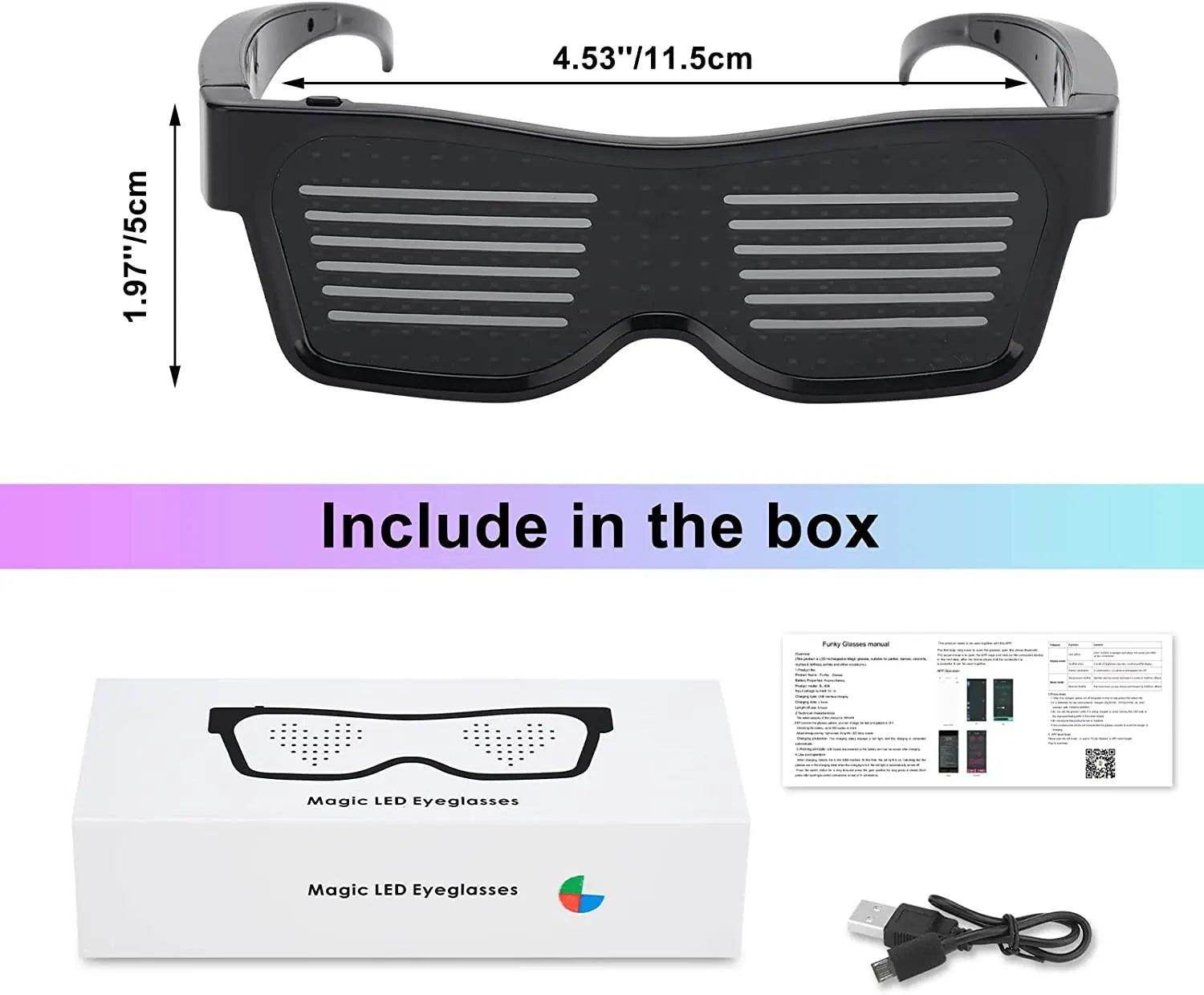 LED Glasses Bluetooth APP Control Programmable Text USB Charging Display Glasses Nightclub DJ Festival Party Glowing Toy Gift - Lizard Vigilante