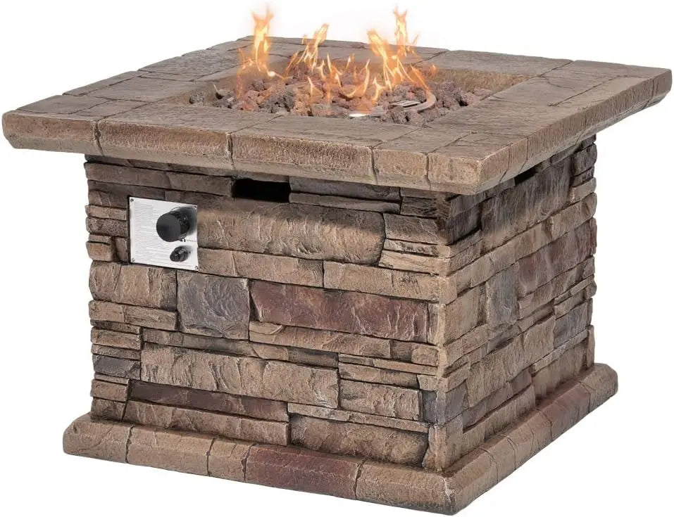 Outdoor Propane Fire Pit Table - 32-Inch Imitation Stone Concrete Firepit with Lava Rocks, Rain Cover, & 50,000 BTU Heat Output - Premium fire pit from Lizard Vigilante - Just $366.66! Shop now at Lizard Vigilante