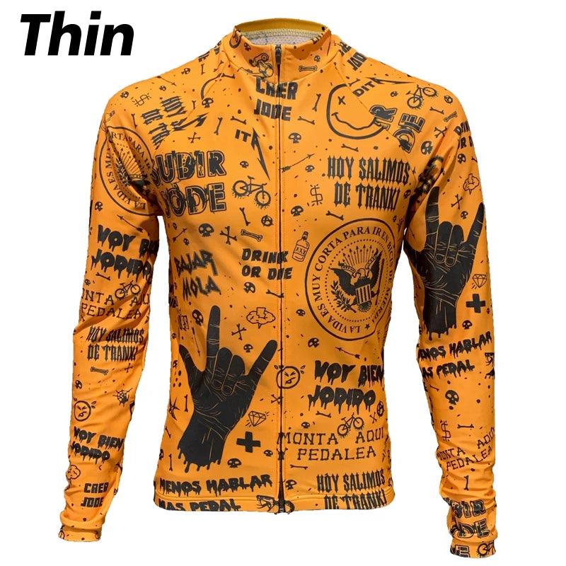 NEW Orange Tattoo Winter Thermal Long Sleeve Rock Cycling Jersey Black Bike & Thin Bicycle Clothing Wear - Premium jacket from Lizard Vigilante - Just $52.99! Shop now at Lizard Vigilante