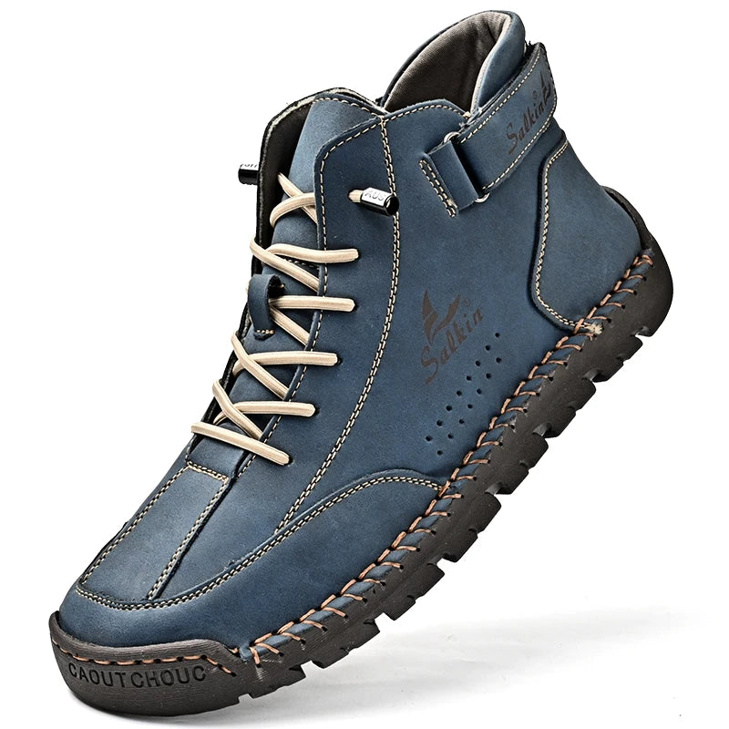 Handmade Leather Men’s Ankle Boots – Breathable Casual Outdoor Lace-Up Design Sneakers - Premium boots from Lizard Vigilante - Just $78.88! Shop now at Lizard Vigilante