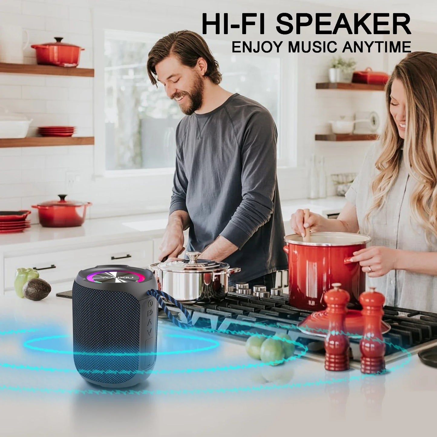 Portable Bluetooth Speaker BT5.0 IPX7 Waterproof Stereo Music Surround Wireless Speaker With LED Light Subwoofer Outdoor Speaker