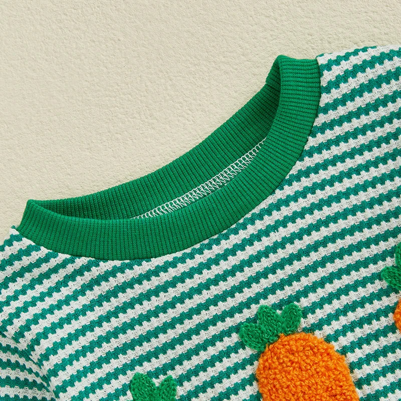 Adorable Infant Unisex Hoodies Rompers Spring Outfits Easter Bunny Carrot Embroidered Long Sleeve Bodysuits Jumpsuits