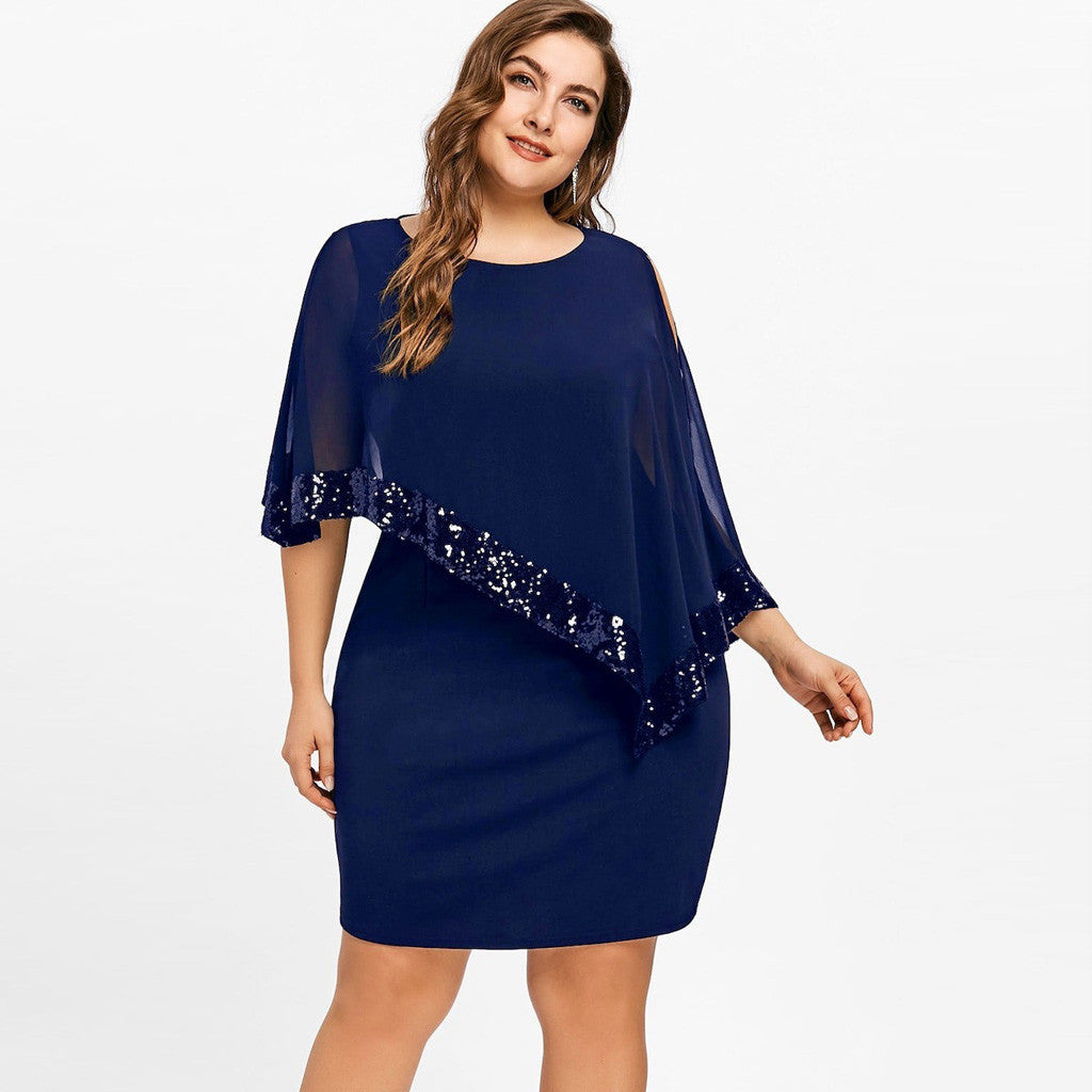 Elegant Sequined Plus Size Dresses for Women Sexy Off Shoulder Overlay Asymmetric Chiffon Party Dresses Formal Wedding Vestidos - Premium  from Lizard Vigilante - Just $11.99! Shop now at Lizard Vigilante