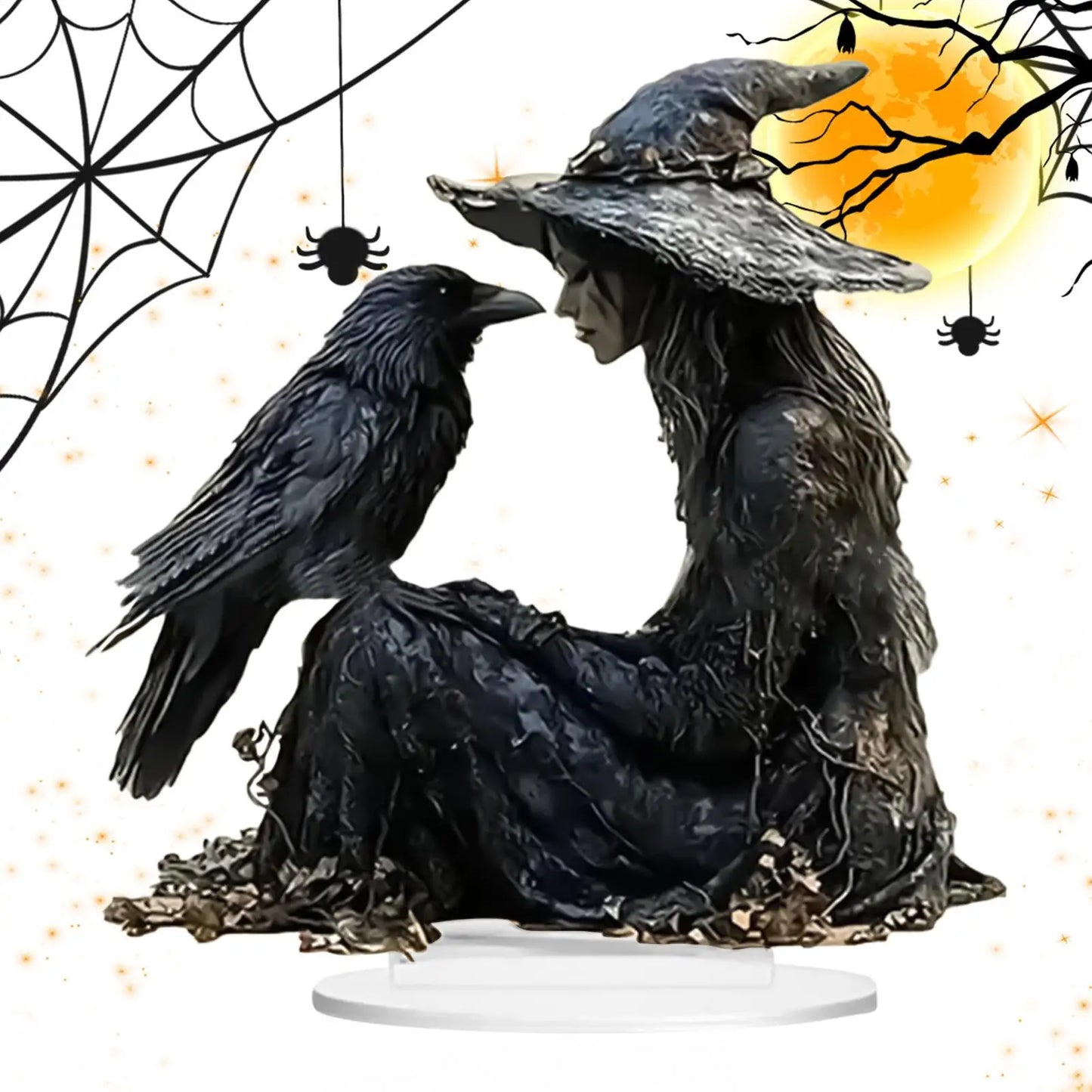 Halloween Desk Decor 2D Acrylic Indoor Tabletop Sign Gothic Witch Crow Ornament for Halloween Dorm Nightstand Studio Shelf