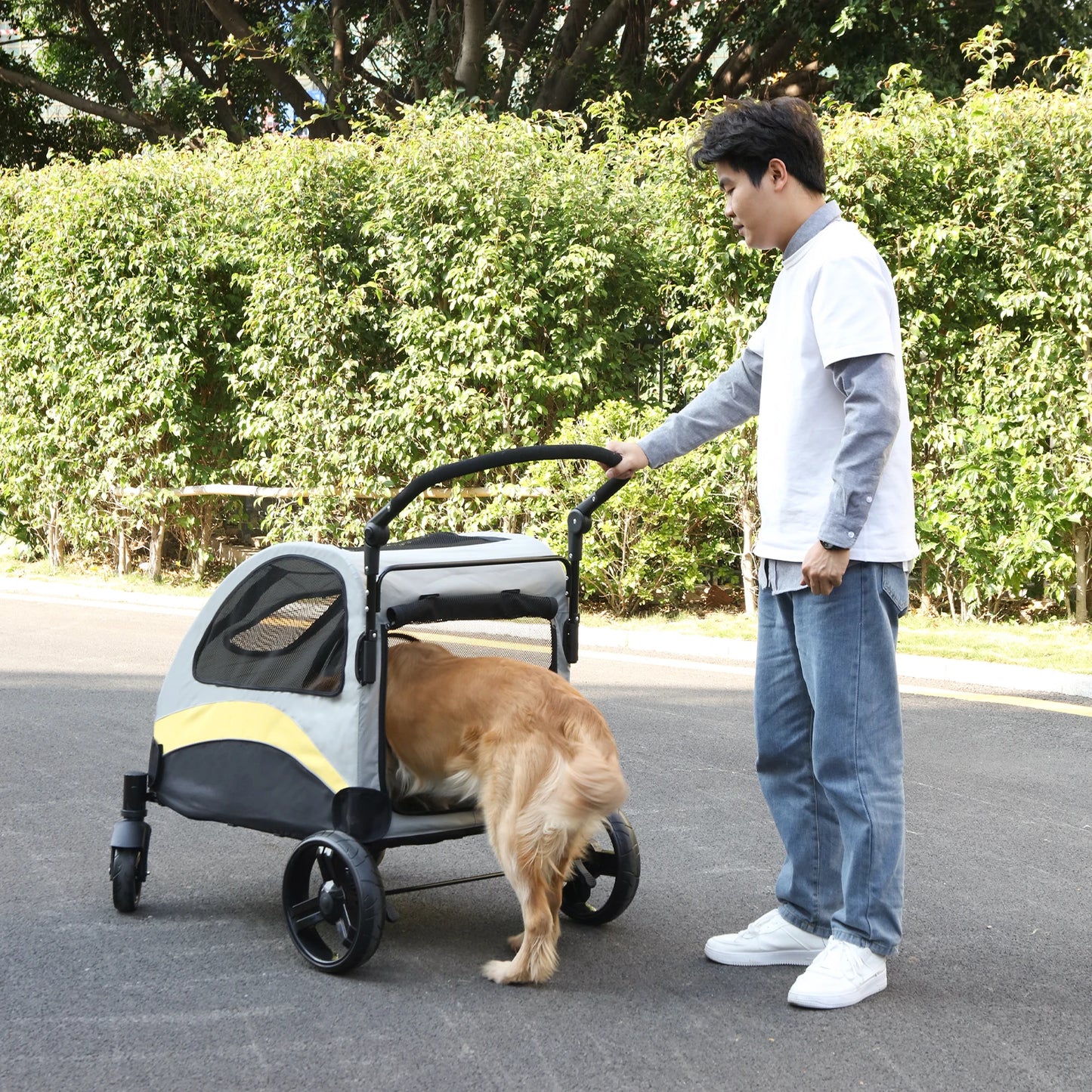 Large Dog Stroller 4 Wheel Pet Trolley Carrier Foldable for 2 Dogs up to 121 lbs - Premium  from Lizard Vigilante - Just $203.99! Shop now at Lizard Vigilante