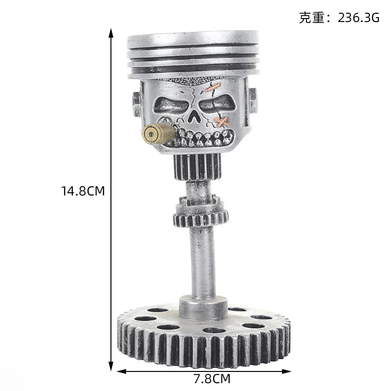 Carved Piston Skull Face Sculpture Resin Skull Artwork Statue Crafts Home and Office Personalised Desktop Decoration Ornaments