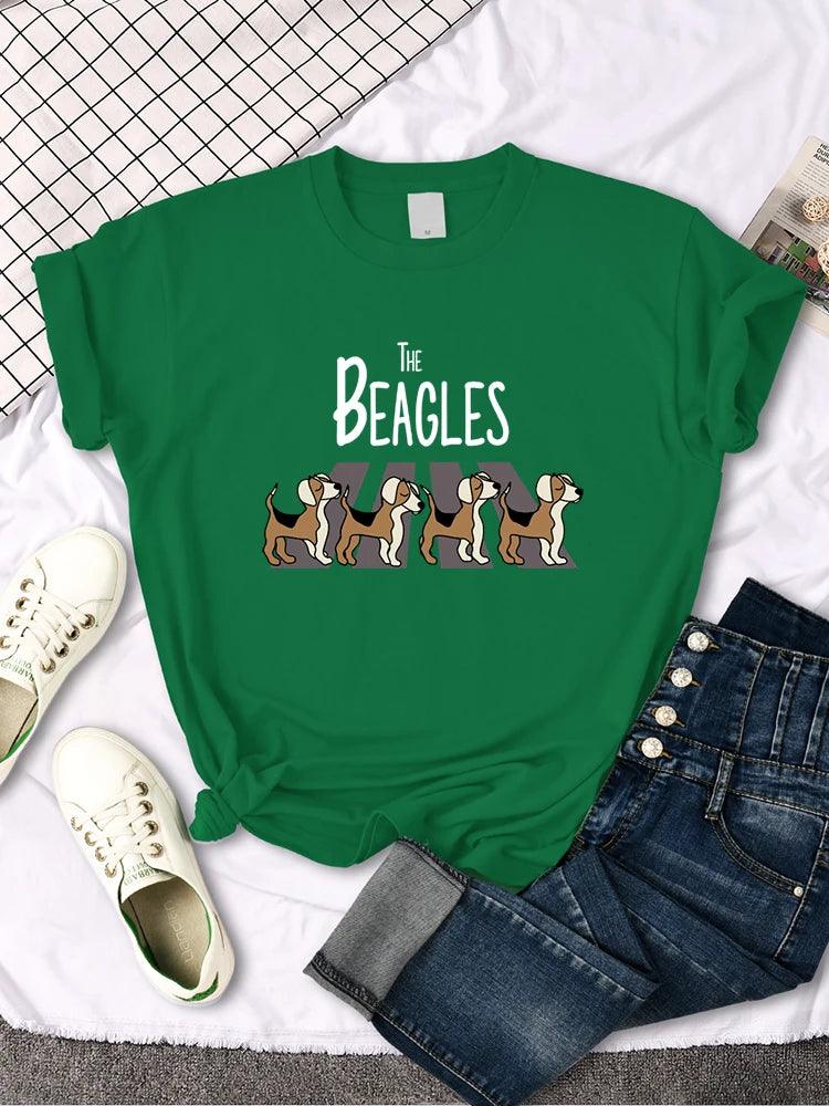 Four Beagles Crossing The Road Printed Female Tshirt Classic Slim Tees Tshirts Anime Clothes Summer Vintage Women T-shirts - Lizard Vigilante