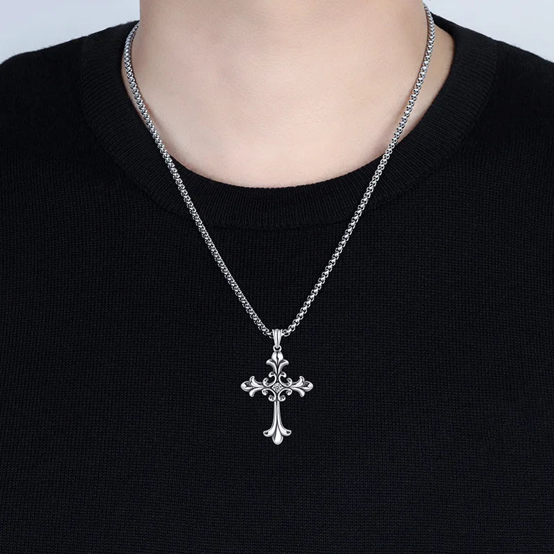 Gothic Style Retro Rhinestone Cross Stainless Steel Pendant ins Hip-Hop Men's Fashion Personality Versatile Necklace Accessories - Premium  from Lizard Vigilante - Just $4.99! Shop now at Lizard Vigilante