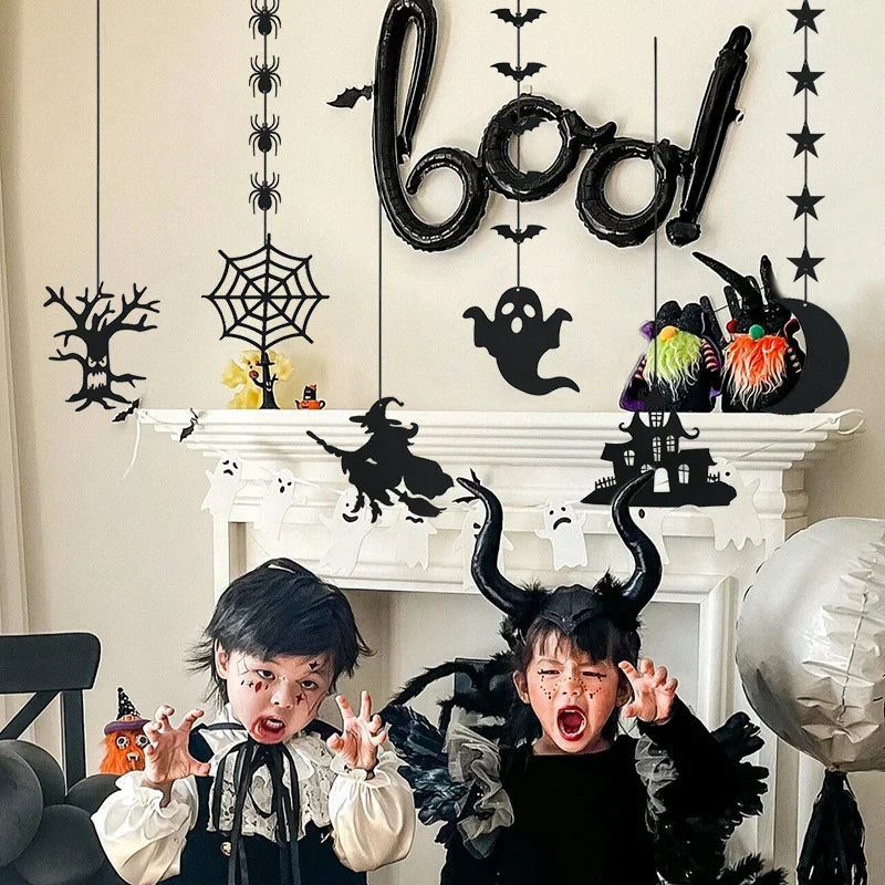 1set Halloween Decoration Banner Bunting Scary Spider Ghost Bat Hanging Garland Pull Flag Pendant For Halloween Party Home Decor