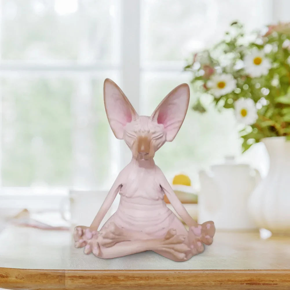 Cat Figurine Sphynx Meditation Statue Yoga Animal Cat Meditate Art Sculpture Micro Decoration Garden Home Office Ornament