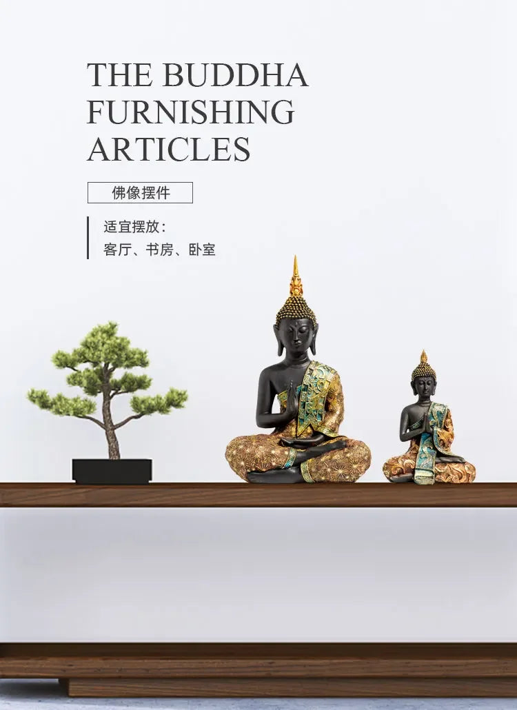 Large Buddha Statue Thailand Buda Buddha Sculpture Green Resin Handmade Buddhism Hindu Fengshui Figurine Meditation Home Decor