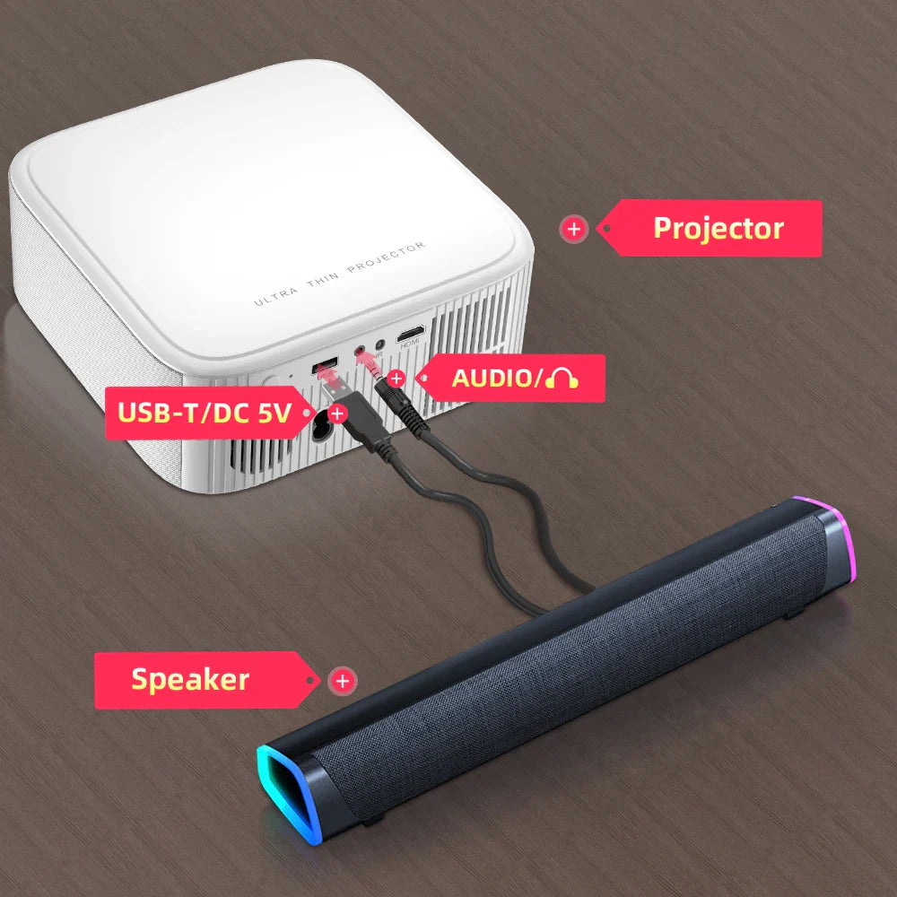 Wireless Bluetooth Speaker 4D Stereo Soundbar Home Surround Speakers for Laptop Projector PC Music Player Aux 3.5mm Wired USB