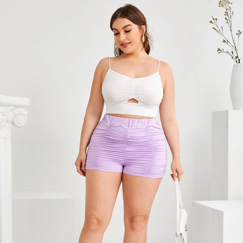 Plus Size High Waist Ruched Biker Shorts for Women - Sexy Summer Casual Solid Purple 6XL Elastic Waist Skinny Fit - Premium biker shorts from Lizard Vigilante - Just $36.99! Shop now at Lizard Vigilante