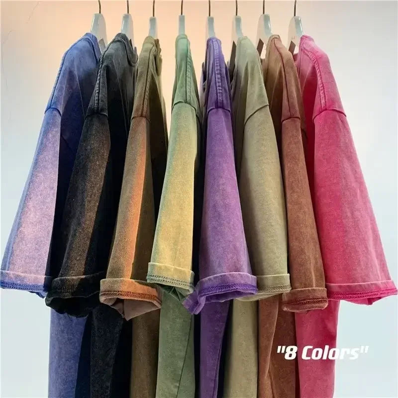 American Style Retro Heavyweight Solid Color Short Sleeved T-shirt Men Women Summer Street Trendy Washed Old Oversized Clothes - Premium  from Lizard Vigilante - Just $26.99! Shop now at Lizard Vigilante
