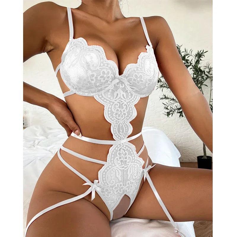 Lingerie Set Costume Female Crotchless Bodysuits Underwear Women Lace Sling Patchwork String Sheer Bra Set - Lizard Vigilante